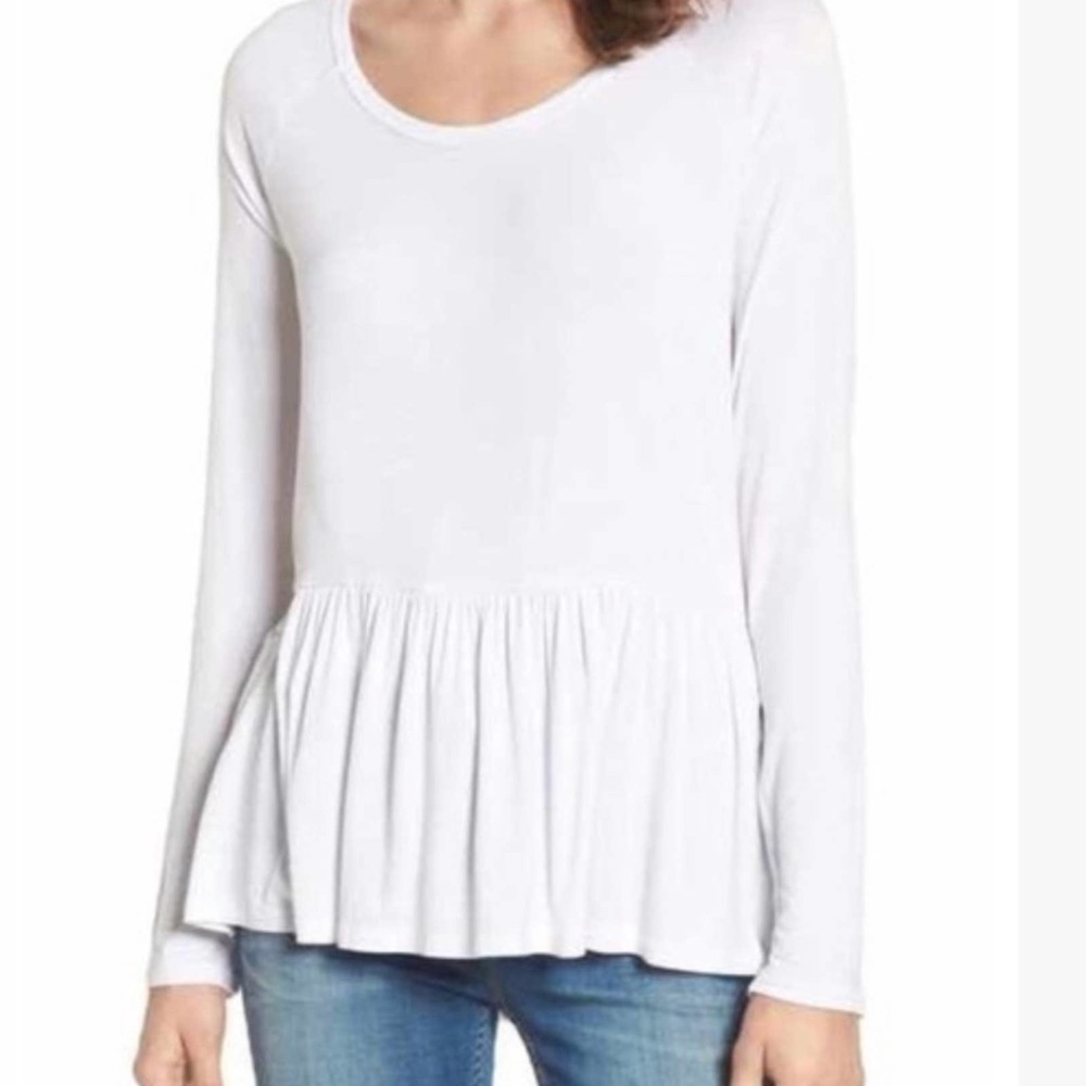 BP. White long sleeved casual peplum T-shirt top size medium M B71